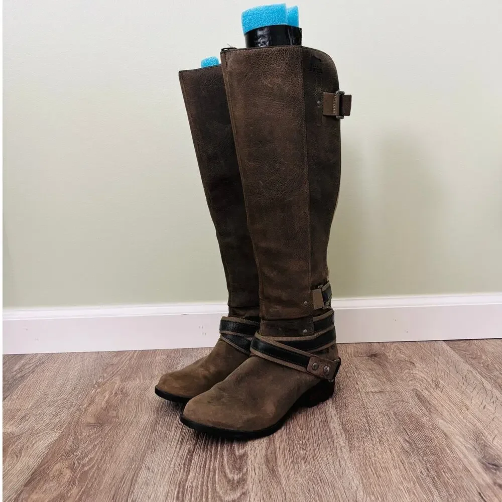 Sorel Lola Leather Tall Boots Size 7 Brown Riding Winter Boots